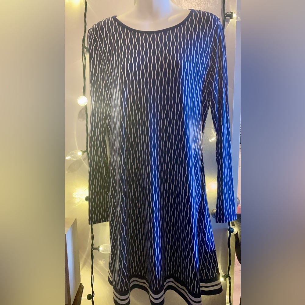 Michael Kors Navy and White Long Sleeve Dress